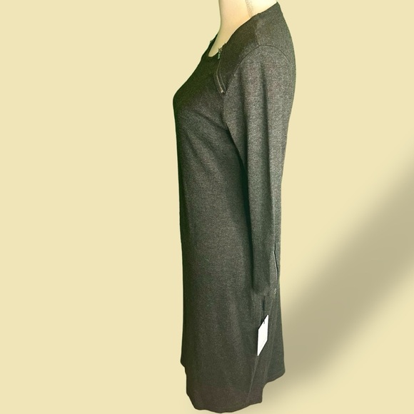 NWT Calvin Klein Gray Sweater Knit Midi Dress With Silver Zipper Details Size M - Picture 9 of 12